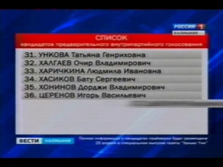 Вести Калмыкия 22.04.2013 - Региональный политсовет "Единой России" утвердил список кандидатов Праймериз